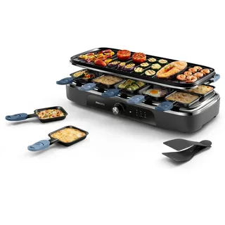 Philips Raclette-Grill 2-in-1 der Serie 5000, Temperaturregelung, 1500 W | Grill und Raclette ideal für 10 Personen, große Grillfläche, 10 Pfännchen, Antihaftbeschichtung, PFAS-frei (HD6421/85)