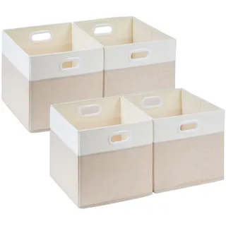 SOCOHOME Aufbewahrungsboxen Stoff,25x25x25cm Faltbare Aufbewahrungskörbe für Truhen Spielzeug Regal,Waschbar(Hellbeige/Weiß, 4 Pack)
