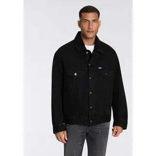 Jeansjacke HUGO BLUE "Kirkby", Herren, Gr. S, schwarz (schwarz003), Denim/Jeans, Obermaterial: 100% Baumwolle, unifarben, regular fit hüftlang, 1-Knopf-Manschette mit Schlitz, Jacken Jeansjacke, mit Logo-Details, regular-fit