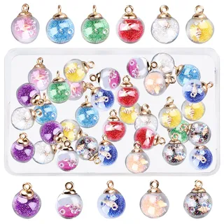 SUNNYCLUE 1 Box 40 Stück Glaskugel Charms Klarer Globus Kleine Sterne Mini Flasche Wunschkrone Glaskugelflaschen Für Schmuckherstellung Charms Anfänger Erwachsene Basteln Party Heimdekoration Zubehör
