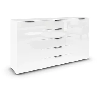 Rauch Möbel Flipp, Kommode für Schlafzimmer, Kinderzimmer, Wohnzimmer, Jugendzimmer, Flur, Garderobe, 2-türig, 5 Schubladen, mit Softclose-Funktion, Farbe Glas Weiß, Breite 180 cm