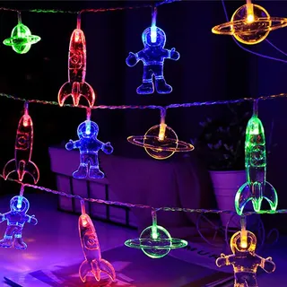 Fielegen 5M 30 LED Kinderzimmer Lichterkette mit Batterie Astronaut Raumschiff Rakete Anhänger Lichterkette für Innen Baby Bett Geburtstagsfeier Dekor, Nachtlicht für Junge MäDchen Geschenk