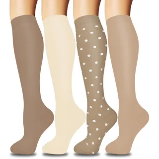 ACTINPUT 4 Paar Kompressionsstrümpfe für Damen Herren, Bunte Stützstrümpfe Kompressionssocken für Sport, Flug, Laufen, Reisen, Radsport, krankenschwester(4105 - Braun,L-XL)