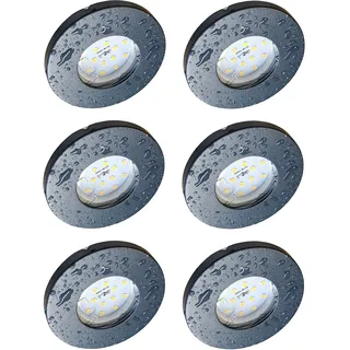 Trango 6er Set 6729IP65-061MO IP65 LED Einbaustrahler in Anthrazit matt inkl. 6x 5 Watt 3000K warmweiß Ultra Flach LED Modul für Bad Einbauspots, Dusche Deckenstrahler, Deckenlampe, Badleuchte