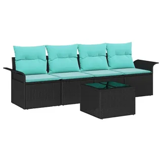vidaXL Gartensofa-set 5 stk. Schwarz und Türkis Poly-Rattan - Schwarz