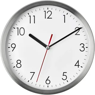 TFA Dostmann Moderne Analoge Wanduhr ohne Tickgeräusche, 60.3074, aus Edelstahl, 23cm, ohne Ticken, Wohnzimmer, Büro oder Küche, batteriebetrieben, für Zuhause, gut ablesbar, Quarzuhr, weiß