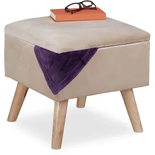 Relaxdays Samthocker , Holzwerkstoff, Holz, Textil , 40x40x40 cm , Wohnzimmer, Sessel, Hocker & Hockerbänke, Sitzhocker