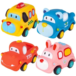 Malplay 4 Gummiautos Set für Kleinkinder mit Antrieb Polizei Krankenwagen Feuerwehr Taxi