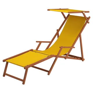 Sonnenliege gelb Liegestuhl Fußteil Sonnendach Kissen Holz Deckchair Gartenmöbel 10-302 F S KH - Gelb