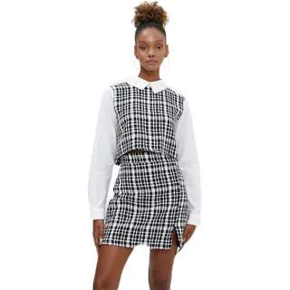 Koton Women Mini Tweed Skirt Slit Detail