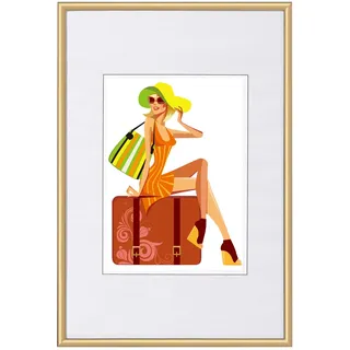 WOLTU Bilderrahmen 30x40cm, Fotorahmen aus Kunststoff mit Passepartout, Posterrahmen zum vertikalen oder horizontalen Aufhängen/Aufstellen, Collage Wanddeko, Gold