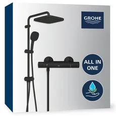 GROHE Vitalio 250 - Duschsystem mit separatem Thermostat (Renovierungsliebling, wassersparend, Sicherheitssperre bei 38°C, 2 Strahlarten, flexible Ausrichtung an Bohrlöcher), matt schwarz