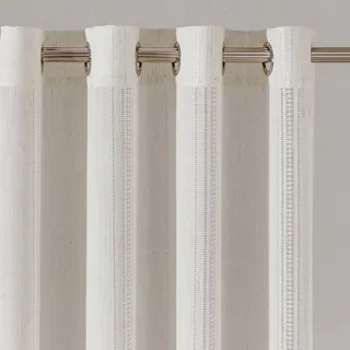 Boho Gardinen Kurz 140x145cm Vorhänge Leinen-Gardine Beige mit Ösen Vintage Landhaus Web-Löchern Makramee Häkelgardine für Küche Balkon Bistro Wohnzimmer Modern Schlafzimmer Halbtransparent Natur 2PC