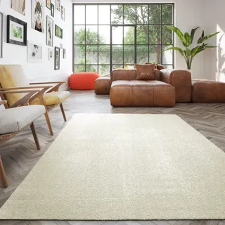 BALTA Waschbarer Teppich auch für die Waschmaschine, Einfarbiger Teppich für Wohnzimmer - Schlafzimmer, Fußbodenheizung geeignet, Recycelbar, Pflegeleicht, 100% Polypropylen, 160x230 cm, Creme