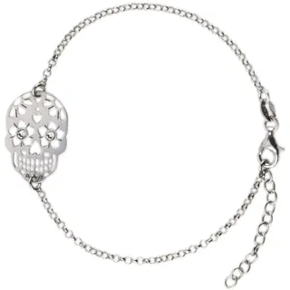 Aka Gioielli® - Damen Armband Totenkopf 925 Sterling Silber mit Silber Skull Anhänger und Swarovski Kristalle