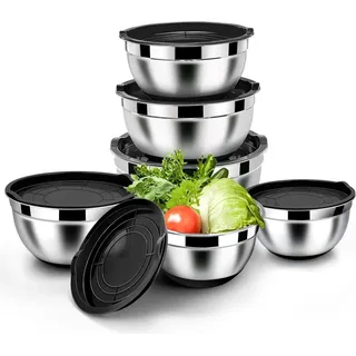 Edelstahl Rührschüssel Set Schwarz Salatschüssel Luftdicht - Schwarz