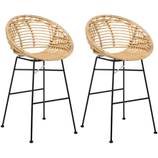 Beliani Barstuhl 2er-Set Rattan Naturfarben Windom , Naturmaterialen , 56x95x51 cm , Esszimmer, Barmöbel, Barhocker