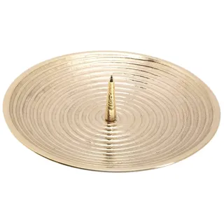 Nklaus Kerzen -Rillen-Teller mit Dorn Ø15cm Kerzenteller Messing Gold Kerzenhalter Spiralen-Design 10563