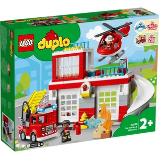 LEGO 10970 DUPLO Feuerwehrwache mit Hubschrauber, Feuerwehr-Spielzeug aus Bausteinen für Kleinkinder ab 2 Jahre, mit Feuerwehrauto und 2 Figuren, Geschenk für Mädchen und Jungen - Bunt