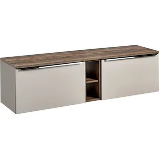 Waschtischunterschrank 180cm 2 Schubkästen, 4 Auszüge, Regal PUEBLA-56-TAUPE in taupe mit Vintage Oak, B/H/T ca. 180,4/48,5/46 cm - Beige