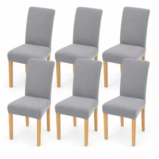 AngLink Stuhlhussen 6er Set Beige – Blickdicht Stretch Stuhlbezug Waschbar, Universal Hussen für Esszimmerstühle Hochlehner, rutschfest Schonbezug für Küche Hotel Deko