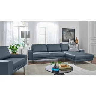 Creation BY ROLF BENZ Ecksofa »CR.450, Designecksofa, L-Form« Armlehne breit und niedrig, Alugussfüße in umbragrau, Breite 274 cm, blau