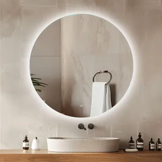 Venti 60cm Badspiegel mit Beleuchtung, Badezimmerspiegel mit Beleuchtung, LED Badspiegel, Spiegel Rund, Runder Beleuchteter Wandspiegel, Bad Spiegel mit Licht, Badezimmerspiegel mit Touchschalter