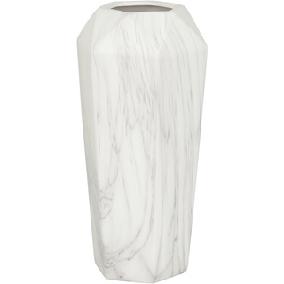 Deco 79 60770 Geometrically-Shaped Marbled White Ceramic Vase, 14" x 6", Black