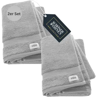 SCHÖNER WOHNEN 2er Set Premium Duschtuch 70x140 cm - saugstark - Luxus Badetücher Grau 2teilig - 100% Baumwolle - flauschig weich - als Handtuch-Set kombinierbar - Frottiertücher - Öko-Tex