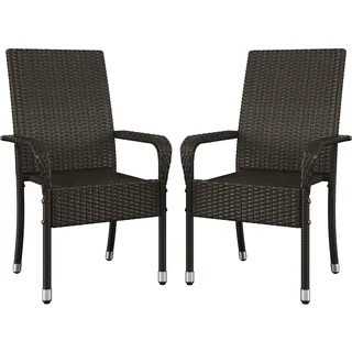 Yaheetech 2er Set Polyrattan Gartenstühle Stapelbar, Rattanstühle Stapelstuhl mit Armlehnen & Rückenlehne, Rattan Stuhl Balkonstuhl mit Verstellbaren Schutzfüßen für Garten Balkon Terrasse, Braun