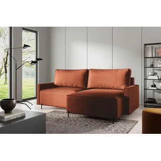 Ecksofa Schlafsofa Sofa BRAGA in Stoff Now or Never Rostbraun Ottomane Rechts - Braun