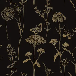 Timeet Selbstklebende Tapete Blumen Schwarz Schmetterling Blumentapete Vintage 44x300cm Möbelfolie Selbstklebend Vinyl Wasserdicht Klebefolie für Schlafzimmer Wohnzimmer Möbel Wand Küche