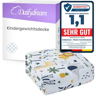 DAILYDREAM Kinder Gewichtsdecke | 104x150 | 3,2 kg | Motiv Safari | aus 100% Baumwolle | mit Glasperlenfüllung | schwere Decke zum Schlafen | Weighted Blanket | Therapiedecke | Körpergewicht 35-55 kg