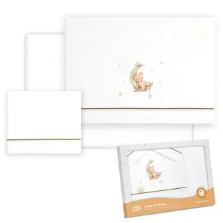 Interbaby Baby-Bettwäsche aus Baumwolle – Auto/Moses/Babywanne – Bär Mond Sterne – 3-teiliges Set – Spannbettlaken + Bettbezug + Kissenbezug