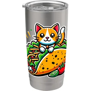 Lustige Taco-Katze, niedliches Kawaii-Cartoon-Lebensmittel-Design Doppelwandiger Edelstahl-Thermobecher