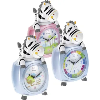 Mebus 26637 Kinder-Quarzwecker Motiv Zebra farblich sortiert - Rosa, Hellblau
