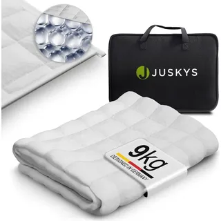 Juskys Gewichtsdecke 135x200 – Weiß, Anti-Stress-Decke mit Glasperlen, Baumwolle, 7 Schichten & 9 kg