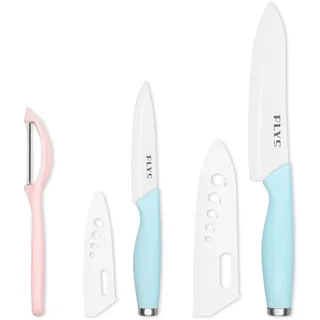 Plys Keramikmesser Set Keramik Messer Küche: Scharf 2er Pack Messerset 15.5cm Kochemesser, 10.7cm Obstmesser Geschenk für Mama (Blauem Griff)