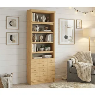 Bücherregal HOME AFFAIRE "Soeren Regal mit 5 breiten Schubkästen in geteilter Optik", natur, B:80cm H:220cm T:29cm, Massivholz, Regale, Bücherregal, T/H: 80/29/220 cm, Kiefer FSC-zertifiziert, elegante Metallgriffe