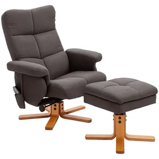 Homcom Relaxsessel Massagesessel mit Fußhocker Liegefunktion Polyester Braun , Holz , Teilmassiv , Füllung: Schaumstoff,Schaumstoff , 86x99x80 cm , Wohnzimmer, Sessel, Relaxsessel