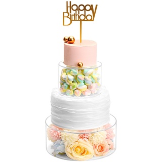 Nynelly 2 füllbare Acryl-Kuchen Stand Kuchen Riser Cake Tier, Runde Zylinder Display Riser Display Box, Dekorative Mittelstück für Hochzeit Geburtstag Party (10x4 Zoll, 6x4 Zoll)