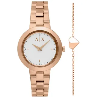 Armani Exchange Damen 36MM Roségoldfarbene Edelstahluhr, AX7175SET