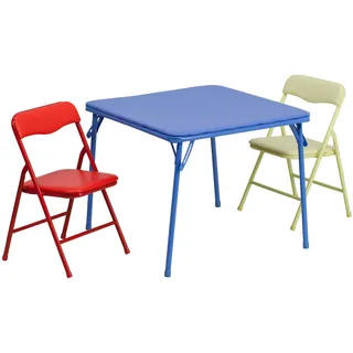 Flash Furniture UK DDP, uk_furniture, D171J Set mit Tisch und Stühlen, klappbar, für Kinder, mehrfarbig, 3-teilig, Vinyl, blau, 61 x 61 x 51 cm (B x T x H)