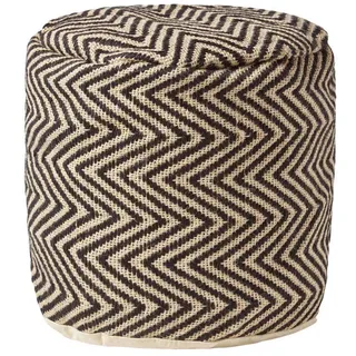 Homescapes Sitzpouf rund mit Zickzack-Muster, 40/40/45 cm , Schwarz , Textil , Ethno , Rund , 45x40x45 cm , Wohnzimmer, Sessel, Hocker & Hockerbänke, Poufs