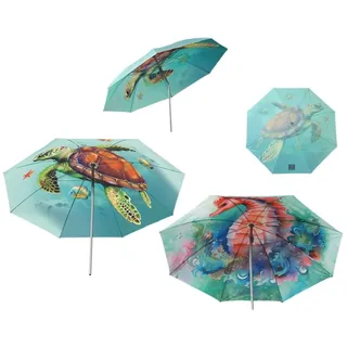 Atosa Strandschirm mit Meerestieren, schwenkbar, aus Metall, Durchmesser 220 cm, Nylon, LSF 50+, 2 Möglichkeiten, mit Hülle, bunt