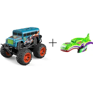 Northpoint Ferngesteuerte Autos Monstertruck Dino Grün Spielzeug LED Licht echter Rauch Fernbedienung aufladbarem Akku wechselbare Cover