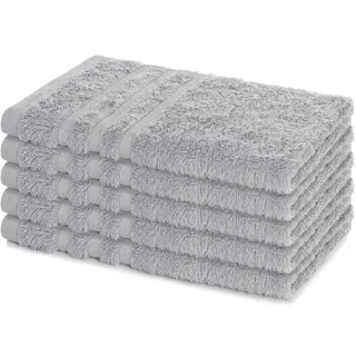 Lavea® 5er Set Gästehandtücher Set, Gästetücher 30x50 cm, Frottee Gästetuch aus 100% Baumwolle, Handtücher Set, weich und saugstark, Serie Elena, 60 °C waschbar, Handtuch, Silber