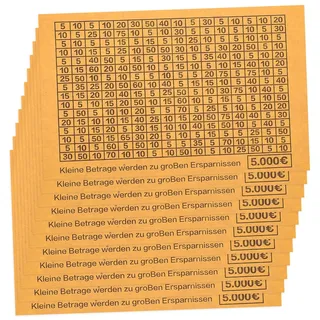 LRXIYODE 20Blätter Euro Spardosen Aufkleber Selbstgemacht Sparglas Sticker mit 5000-Euro Zahlen Kreative Sparziel Etiketten für Kinder Einfache Anwendung für Budgetierung und Finanzziele