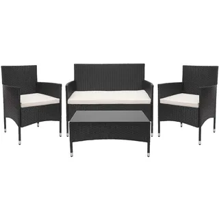Mendler Poly-Rattan Garnitur HWC-F55 7-tlg. Schwarz