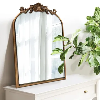 WAMIRRO Antiker Spiegel, goldfarben, traditionell, Vintage, verziert, Barock, gewölbtes Messing, Wandspiegel für Eingang/Kamin/Wohnzimmer/Flur/Badezimmer, 48,3 x 68,9 cm